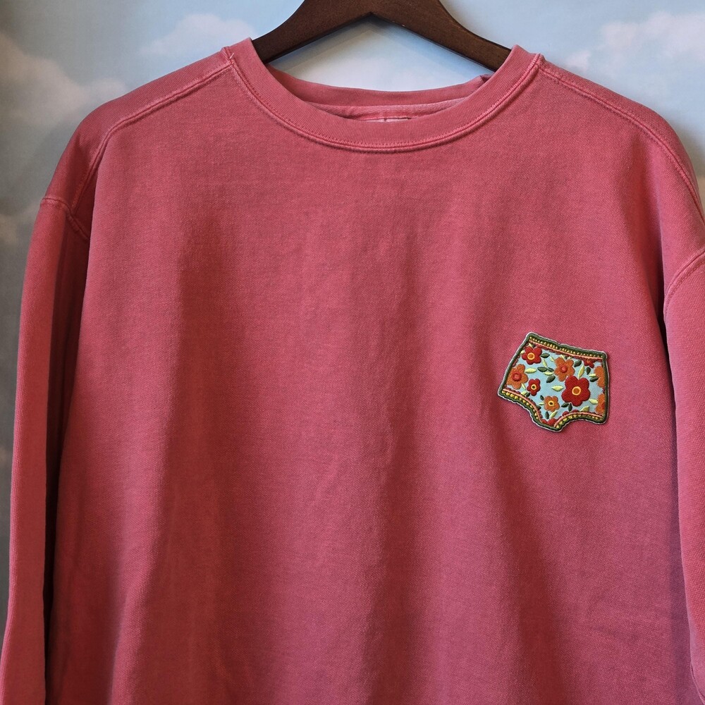 Comfort color sweatshirt | floral panties patch | upcycled embroided pocket